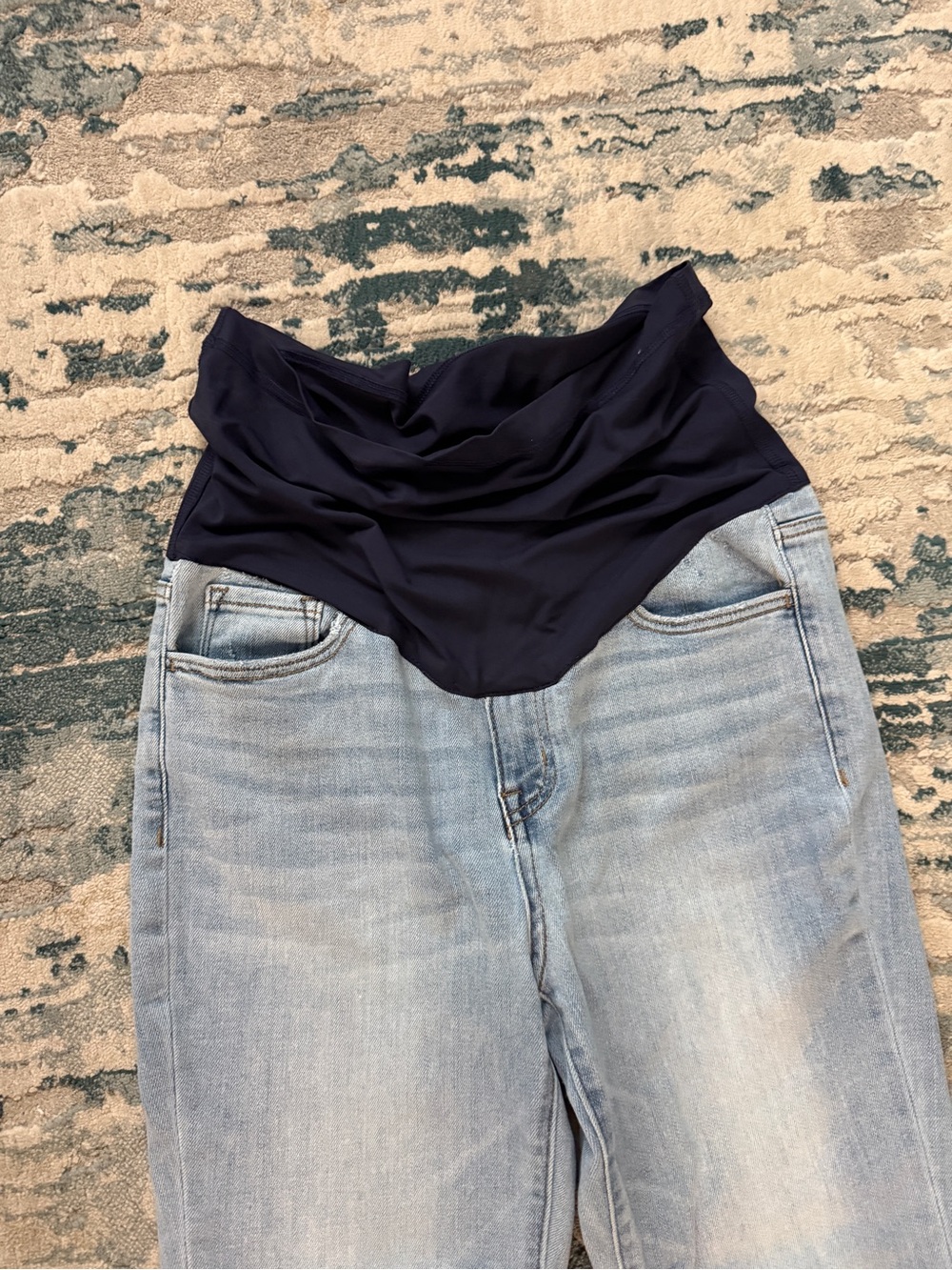 Pinkblush Light Wash Straight-Leg Maternity Jeans with Navy Panel - Picture 3 of 7